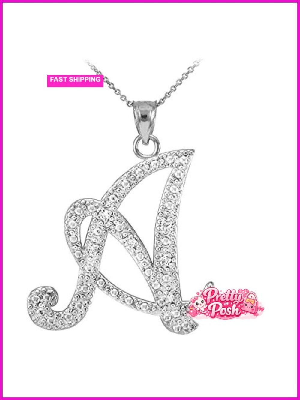 925 Sterling Silver Cubic Zirconia Accented Script Initial Pendant Necklace